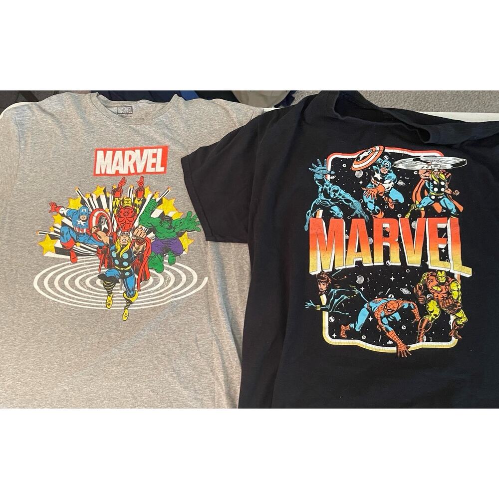 Marvel T-Shirt Lot Of 2 Black And Gray Large Cotton Comic Art Short Sleeve Mens